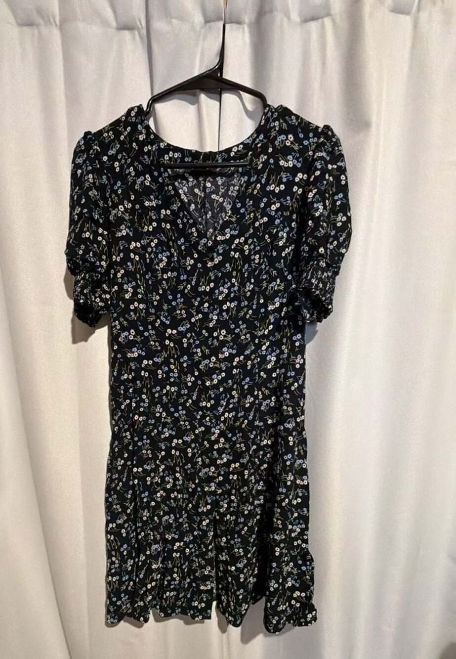 Madewell V-Neck Button-Front Mini Dress Size 6 Floral Black